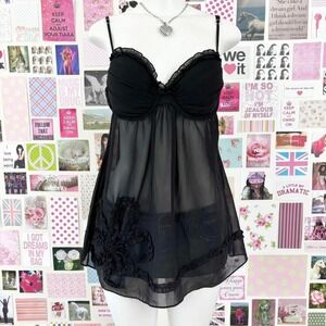 inea donatella sheer black babydoll cami size large